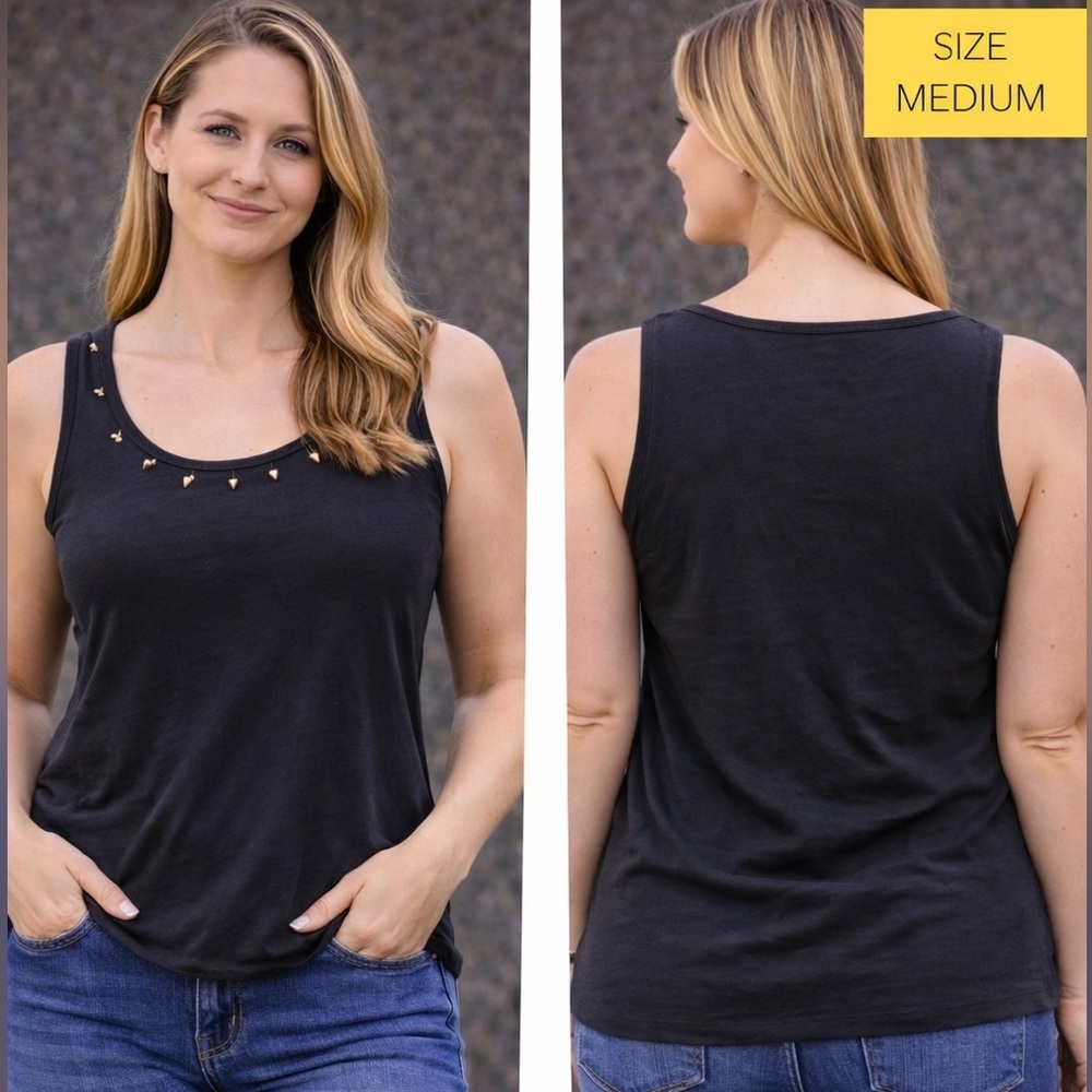 St. John's Bay Black Embellished Tank Top MEDIUM
